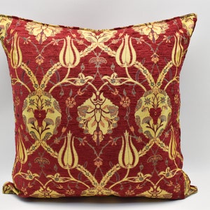 Pillow Cover, Red and Yellow Color pillow, Home decor pillow, 28x28 inches Chenille Boho pillow, Floral Design pillow, Modern Pillow cover
