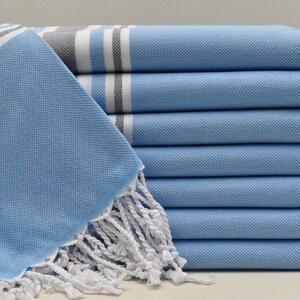 Turkish towel, Pool towel, Bath towel, Organic cotton towel, Wedding gift towel, Hammam towel, Bridesmaid gifts, White B.blue 40 x 70 inches