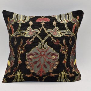 Decorative Oriental Pillow cover, Bohemian pillow 12x12 inches Chenille pillow, Square pillow, Black pillow, Soft Sofa pillow, Pillow cover