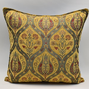 Aztec pillow, Turkish pillow cover, Decorative pillow, Chenille pillow, Maximalist pillow, Yellow, 20x20 inches Modern pillow cover, Cushion