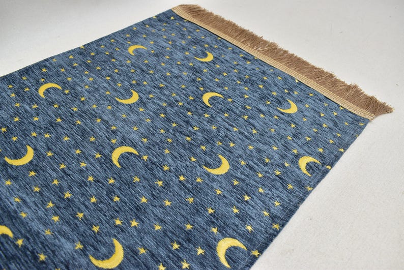 Modern Decor Table runner, Bedroom runner Sky Blue Color Turkish runner Moon and Star Design Table runner Dining Decor 17x43 inch runner