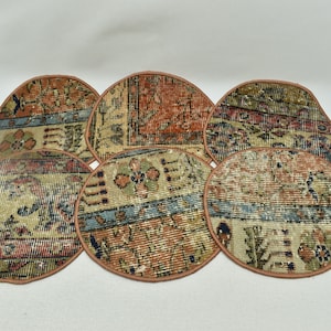 Vintage Supla, 6 Pieces Circle Under Plate, Kitchen Decor, Rug Placemat, Carpet Decor Pad, Carpet Supla, Restaurant decor, Rustic Supla, 72