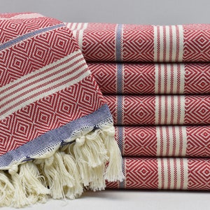 Turkish peshtemal, Shower towel, Beach towel, Bath towel, Cotton towel, Wedding towel, Spa towel, Bridesmaid gifts, Red Blue 40 x 70 inches