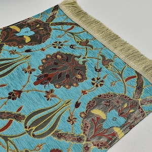 Chenille Decorative Table runner, Bed runners, Long Aqua Blue Table runner, Classic Table runner, Oriental Runner, Table textile, Home decor