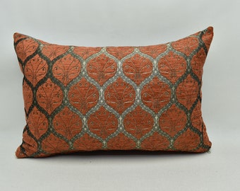 Oriental Turkish Pillow cover, Peacock Tail Design pillow, 16x24 inches pillow, Terracotta Color pillow, Accent pillow, Modern Pillow cover