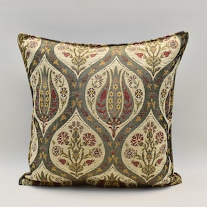 Ivory Minimalist pillow, Travel pillows, Decorative pillow, Turkish design pillows, Chenille pillow, Floral pillow 17x17 inches Pillow cover