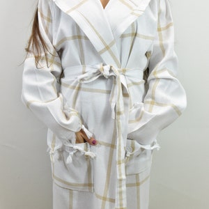 Pareo robes, Unisex bathrobe, Beach robe, Turkish bathrobe, Peshtemal robe, Bathrobes, Chic housecoats, Bridal robe, White-Tan / Bathrobe