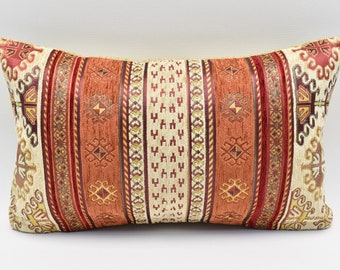 Pillow cover, Ethnic Design pillow, Chenille pillow, Cushion case, 12x20 inches pillow, Beige and Terracotta color, Modern Pillow cover