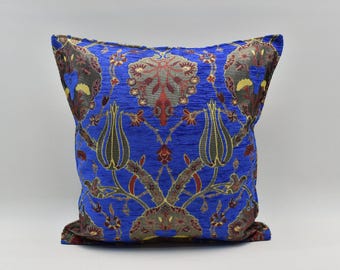 Decorative Pillow cover, Bohemian Coral Blue pillow, Chenille pillow, 17x17 inches pillow, Corner pillow, Soft Sofa pillow, Pillow cover
