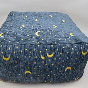 Moon and Star design Ottoman , Home Decor Floor Pillow  Bohemian Pouf, 20x20x10 inches Footstool pouf , square ottoman pouf, Soft Blue Pouf