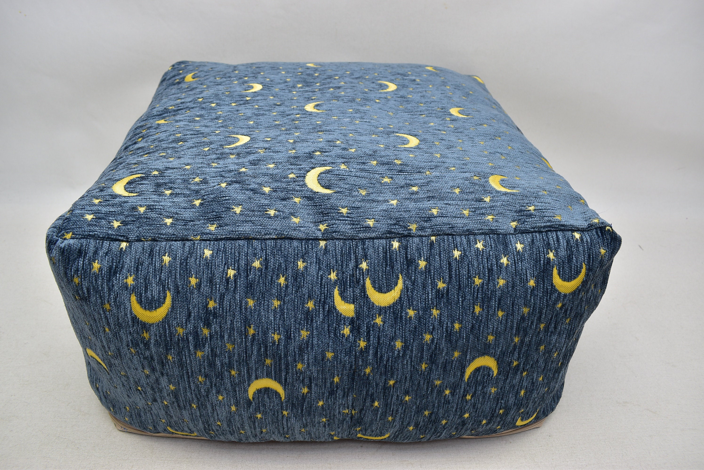 Moon and Star design Ottoman , Home Decor Floor Pillow  Bohemian Pouf, 20x20x10 inches Footstool pouf , square ottoman pouf, Soft Blue Pouf