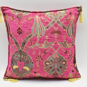 17x17 inches Decorative Pillow cover, Bohemian pillow, Chenille pillow, Soft pillow, Deep Pink Color pillow, Sofa pillow, Pillow cover