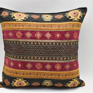 Floor Pillow cover 24x24 inches Bohemian pillow, Decorative Chenille pillow, Black and Red Color pillow, Oriental Large pillow, Pillow cover