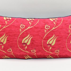 Turkish Pillow Cover, Fuchsia Pink color, Decorative pillow, Chenille pillow, Floral Design pillow, 10x20 inches pillow, Modern Pillow cover