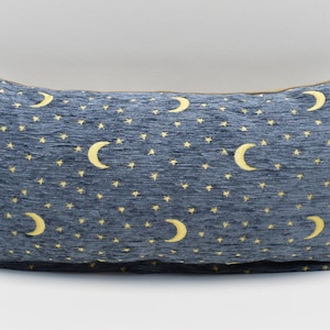 Decorative Pillow cover, Moon and star design, Home decor, Denim Blue color, Boho pillow, Chenille pillow, Soft 12x24 inches pillow cover