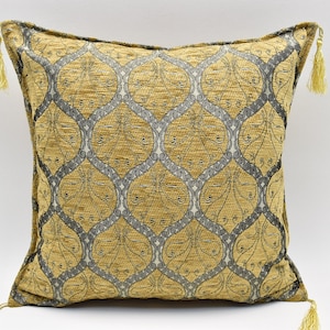 Decorative Pillow cover, Bohemian pillow, Chenille pillow, Soft Turkish pillow, 17x17 inches pillow, Yellow color, Sofa pillow, Pillow cover