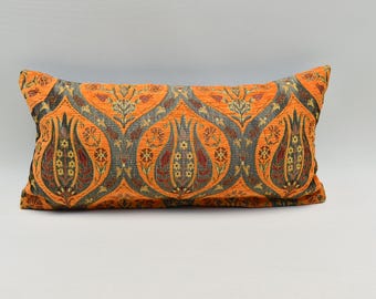 10x20 inches  Throw Pillow cover, Decorative pillow, Turkish pillow, Oriental pillow, Accent pillow, Orange color, Tulip design pillow,