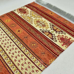 Turkish Table runner, Kitchen decor, Beige and Terracotta color, Rustic Decor Table runner, Long Table runners with High Quality Tassels
