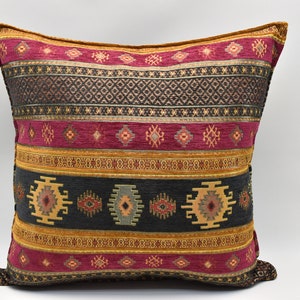 Livingroom Decor Pillow cover, 28x28 inches Bohemian pillow, Chenille pillow, Black and Red Color pillow, Large Floor pillow, Pillow cover