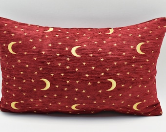 12x20 inches pillow cover Decorative Pillow cover, Moon and star design, Home decor, Red color, Boho pillow, Chenille pillow, Soft