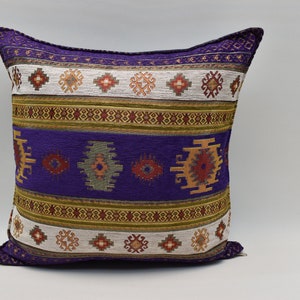 Ethnic Design Pillow cover, Chenille Turkish pillow, Purple 20x20 inches Boho Decor pillow, Floor pillow, Turkish  Modern Sofa Pillow cover
