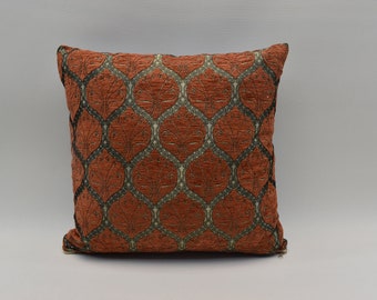 Chenille Pillow cover, Peacock Tail Design pillow, 18x18 inches pillow, Terracotta Color pillow, Accent pillow, Modern Sofa Pillow cover