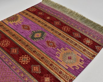 Table textile, Chenille Decorative Table runner, Bed runners, Light Purple and Red Table runner, Classic Table runner, Oriental Runner