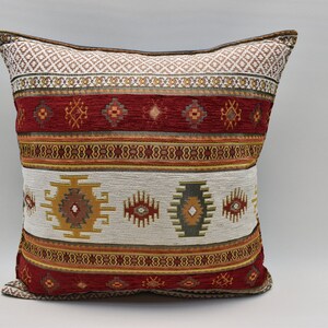 Bed pilllows, Decorative pillow cover, Euro sham pillow, Chenille pillow, White-Red 20x20 in Accent pillow, Minimalist pillow, Pillow cover