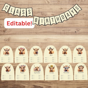 EDITABLE Cow Classroom Birthday Display, Primary School Birthday Bulletin Board Wall, Personalised Classroom Board Chart