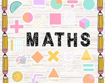Math Classroom Board, Maths Bulletin Board Kit, Printable Maths display, Bright groovy classroom, STEM display, Pastel retro classroom theme
