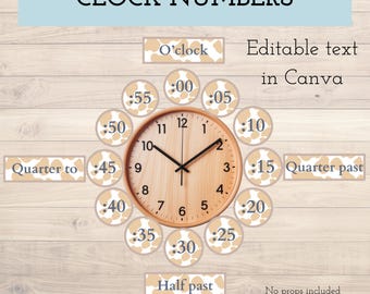 Clock Number Labels | Telling Time Classroom Display | Boho & Highland Cow Theme | Time Words Half Past Quarter To | Printable Decor