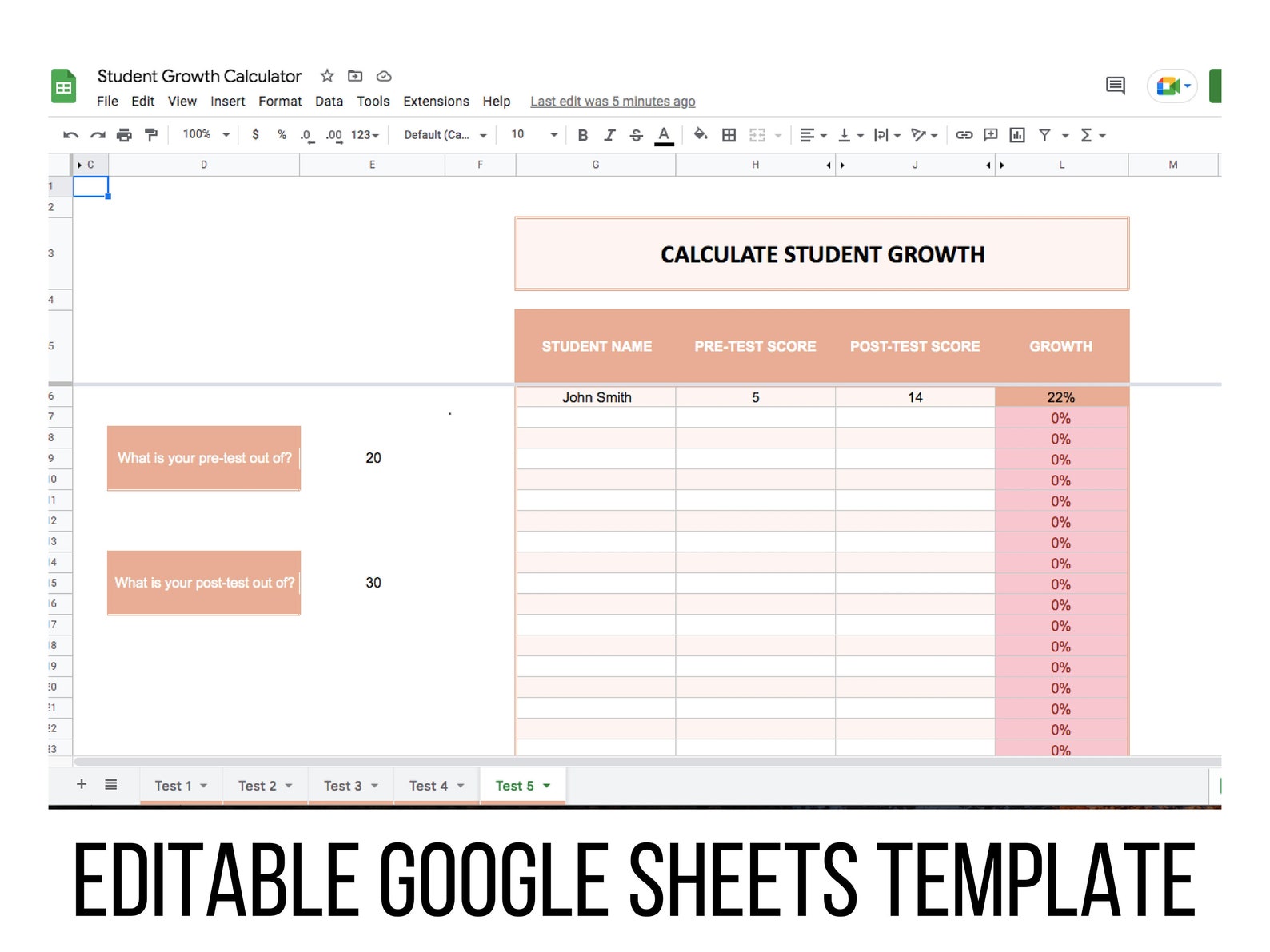 Student Growth Google Sheets Template, Teacher Google Sheets Template ...