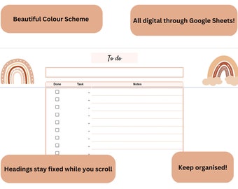 Boho theme To Do List, Google Sheets To Do List, To Do List for home, Organisational spreadsheet, Digital organiser