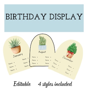 Présentoir d'anniversaire de salle de classe de plante bohème MODifiable, tableau d'affichage, thème bohème végétal, présentoir d'anniversaire pour l'école, carte d'anniversaire pour la garderie, toile