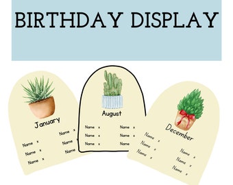BEWERKBARE bohoplant klaslokaal verjaardagsweergave, prikbord plant boho-thema, verjaardagsdisplay school, verjaardagskaart kinderopvang, canvas