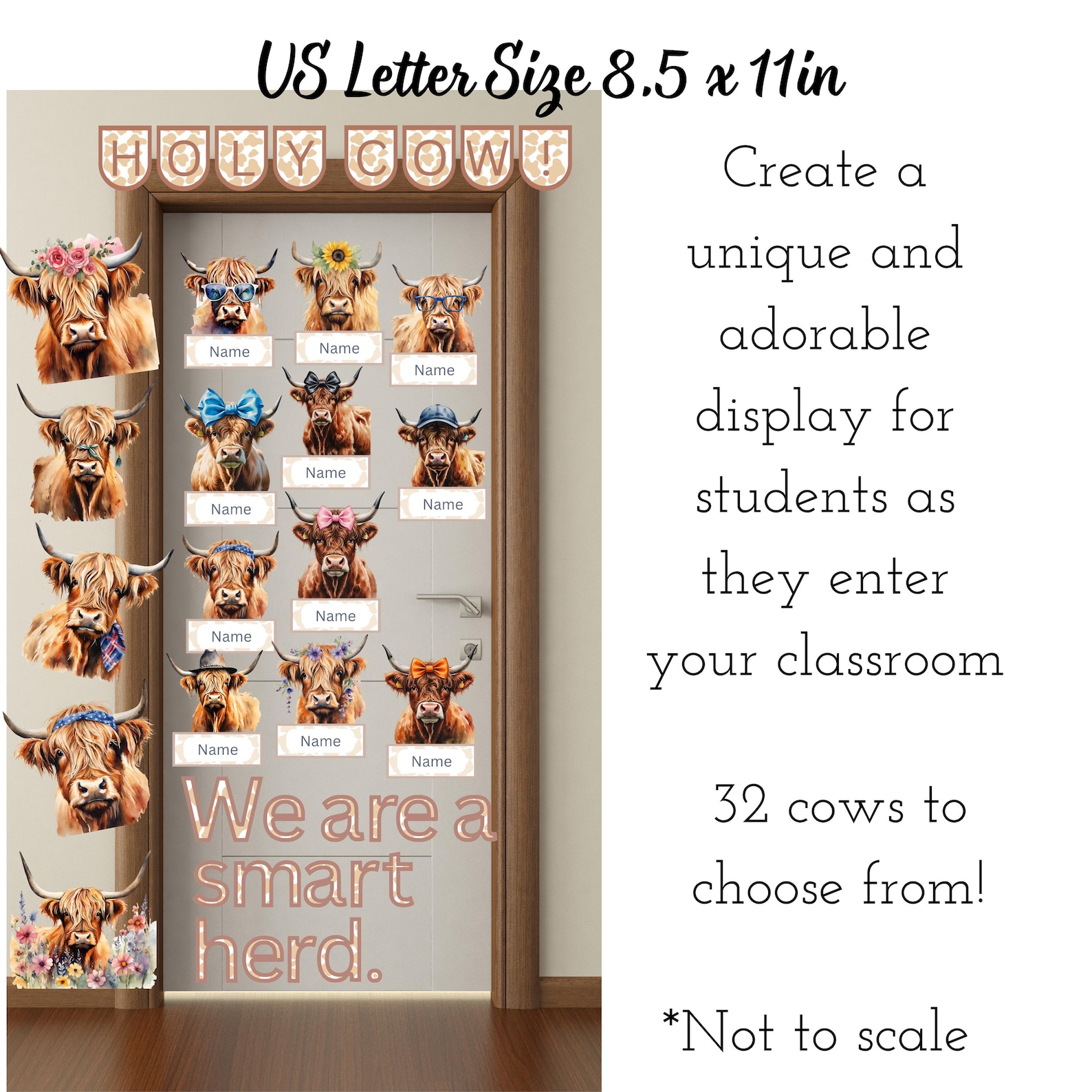 Editable Highland Cow Classroom Door Display | “holy Cow We’re a Smart ...