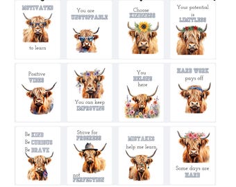 Highland Cow Classroom Decor, Boho Western Bulletin Board & Motivational Posters, Cute Cow Theme for Rustic Farmhouse Teachers, Calm corner