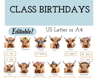 Editable Cow Birthday Bulletin Board, Classroom Decor (Digital Download)