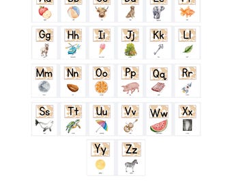 Farm house alphabet classroom poster, highland cow classroom theme, abc flash cards, cute watercolour alphabet bulletin board chart