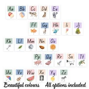 Póster del alfabeto para el aula, tarjetas didácticas del alfabeto, exhibición educativa para la educación en el hogar, tablero de anuncios con el alfabeto en colores pastel, gráfico del alfabeto en acuarela