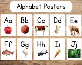 Alphabet Posters, A-Z Posters, Daycare Display Board, Primary School Bulletin Board, Flashcards, Kindergarten Decor, Nouns, Boho