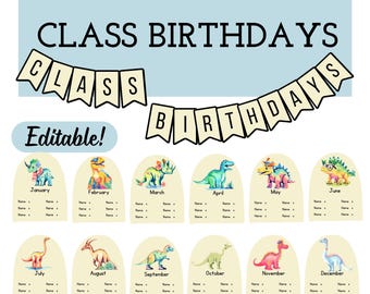 EDITABLE Dinosaur Classroom Birthday Display, Primary School Birthday Bulletin Board Wall, Personalised Classroom Board Chart, Dino class