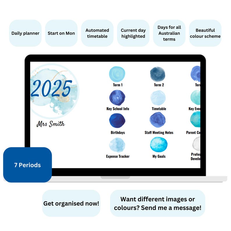 2025 Australian Teacher Google Sheets Planner 7 Periods, Digital
