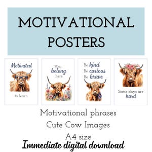 Tablón de anuncios de vacas de las Tierras Altas, Decoración de aula con vacas, Decoración de aula con vacas, Decoración de aula del Oeste, Póster motivacional, Comete errores