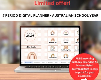 2024 Digital Teacher Planner Google Drive, Australian Digital Teacher Planner Google Calendar, 2024 Australia Teacher Planner, 7 period