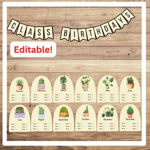 EDITABLE Boho Plant Classroom Birthday Display, Bulletin Board Plant Boho theme, Birthday Display School, Birthday Chart Childcare, Plants