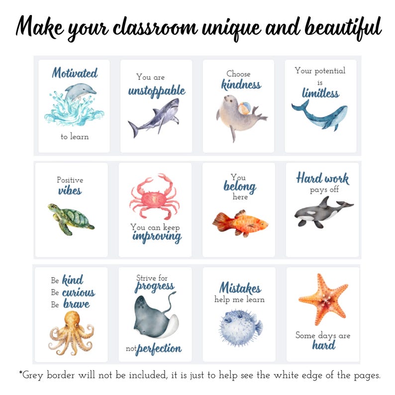 Sea Animals Bulletin Board, Marine Classroom Decor, Neutral Playroom ...