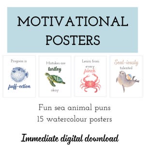 Funny motivational sea animal poster, Ocean themed classroom, Modern ocean decor, Growth mindset bulletin board, Motivational poster