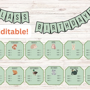 Présentoir d'anniversaire modifiable en bois pour la salle de classe, tableau d'affichage d'anniversaire d'animaux mignons à l'école primaire, présentoir de garde d'enfants, garderie