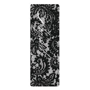 May include: A rectangular bookmark featuring a black and white lace pattern with intricate floral and paisley motifs. The word "Blessed" is printed in a white, elegant, cursive script font running vertically along the centre of the design.